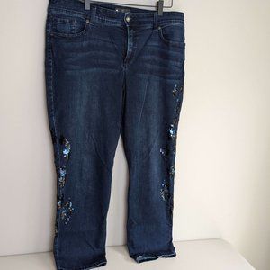 Chico's Blings Sparkle Dark Wash Blue Jean's Angle So Slimming Size 2 Woman's